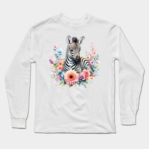 A zebra decorated with beautiful colorful flowers. Long Sleeve T-Shirt by CreativeSparkzz